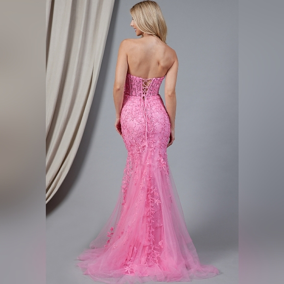 Wedding dress,white strapless fitted corset lace up open back bridal gown - Picture 5 of 6